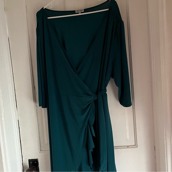 Kiyonna Whimsy Wrap Dress flirty flouncy size 4 teal color - Picture 6 of 12